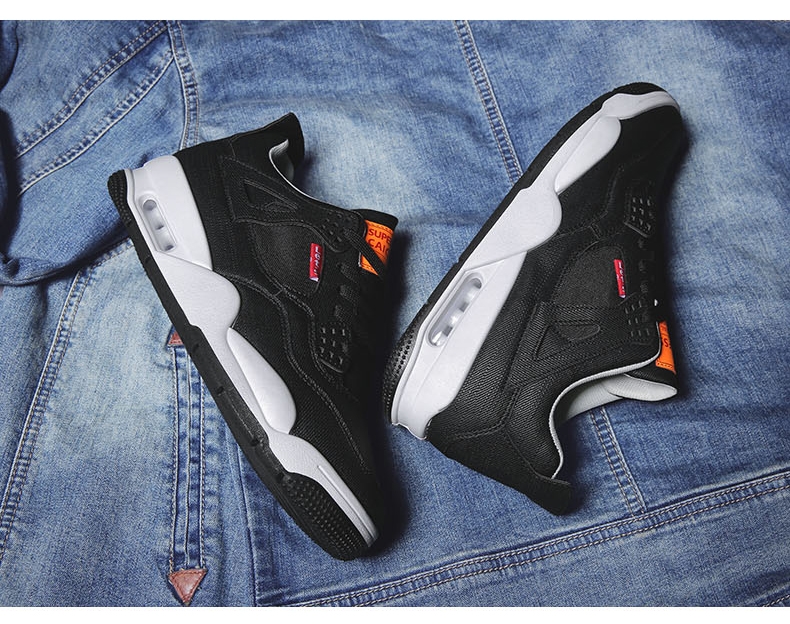 Autumn/winter AJ4 high top denim leather retro air cushion shoes Joe 4 men's sports shoes Autumn/winter AJ4 high top denim leather retro air cushion shoes Joe 4 men's sports shoes
