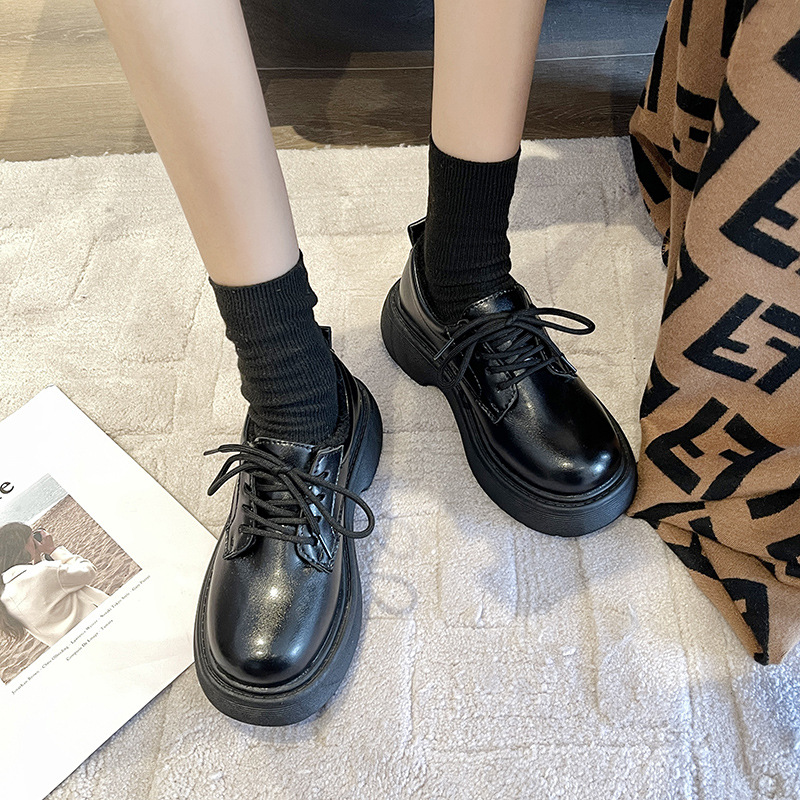 Preppy Style Leather Shoes Women&#039;s New British Style Platform Platform Japanese Lace-up Casual Shoes for Autumn and Winter 2021