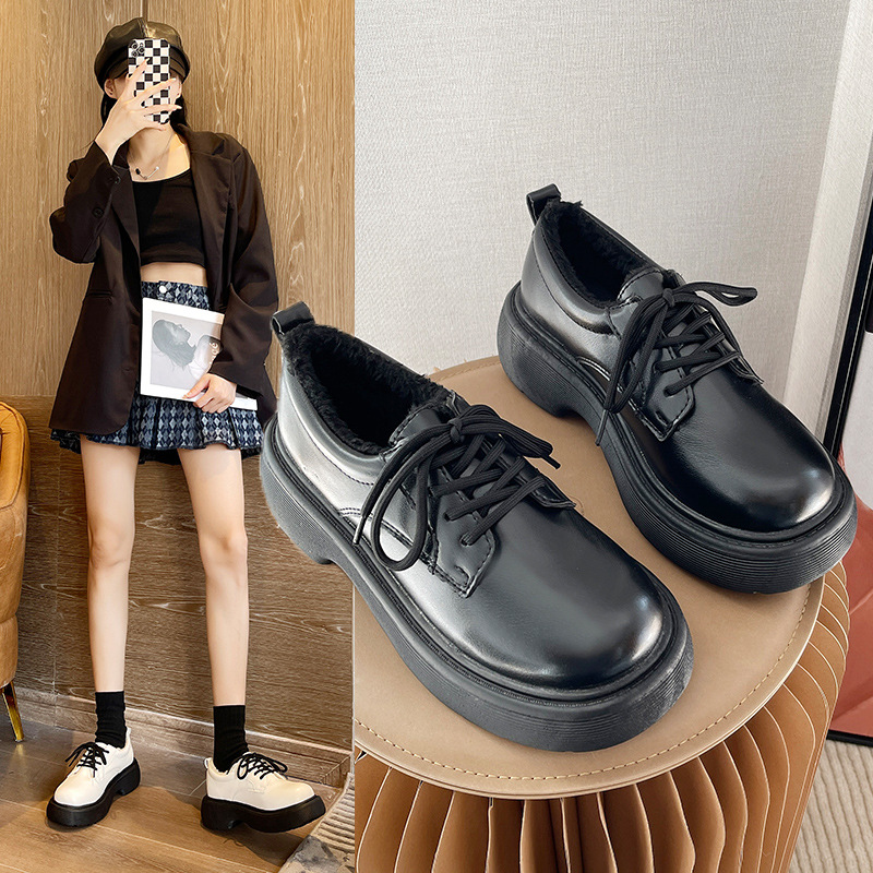 Preppy Style Leather Shoes Women&#039;s New British Style Platform Platform Japanese Lace-up Casual Shoes for Autumn and Winter 2021