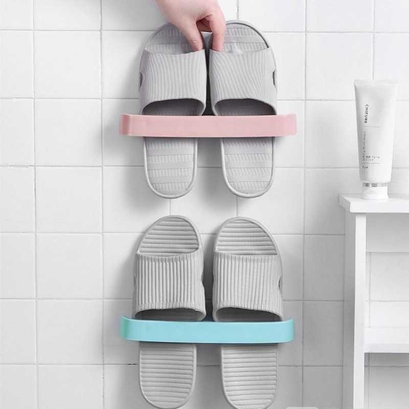Shoe Rack Punch-Free Bathroom Wall-Mounted Towel Rack Multi-Functional Bathroom Storage Rack Dormitory Home Storage Slipper Rack