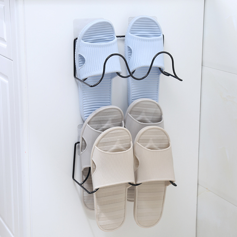 XY iron art shoe rack bathroom Slipper Rack Double layer creative paste type shelf wall type shoe storage rack