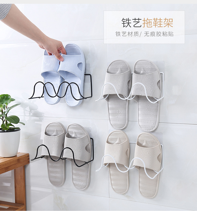 XY iron art shoe rack bathroom Slipper Rack Double layer creative paste type shelf wall type shoe storage rack XY iron art shoe rack bathroom Slipper Rack Double layer creative paste type shelf wall type shoe storage rack
