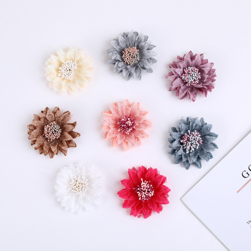 Korean Style DIY Lace Fabric Handmade Flower Headwear Hair Accessories Brooch Shoes and Hats Accessories Ornament Factory Direct Supply