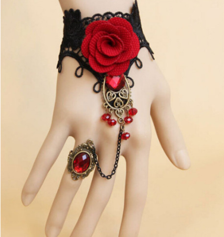 New Lace Necklace Popular Korean Style Lace Necklace Red Flower Clavicle Gem Pendant Sweater Chain Wholesale