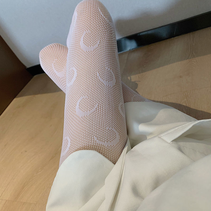 Spot Autumn Lace Mesh Stockings JK Black Silk Stockings Women's White Small G Moon Flower Bow Tie Pantyhose Fishnet Stockings Mesh Stockings