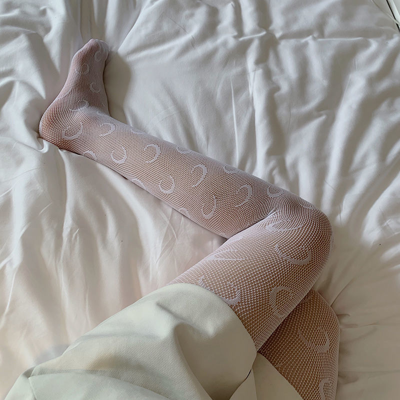 Spot Autumn Lace Mesh Stockings JK Black Silk Stockings Women's White Small G Moon Flower Bow Tie Pantyhose Fishnet Stockings Mesh Stockings