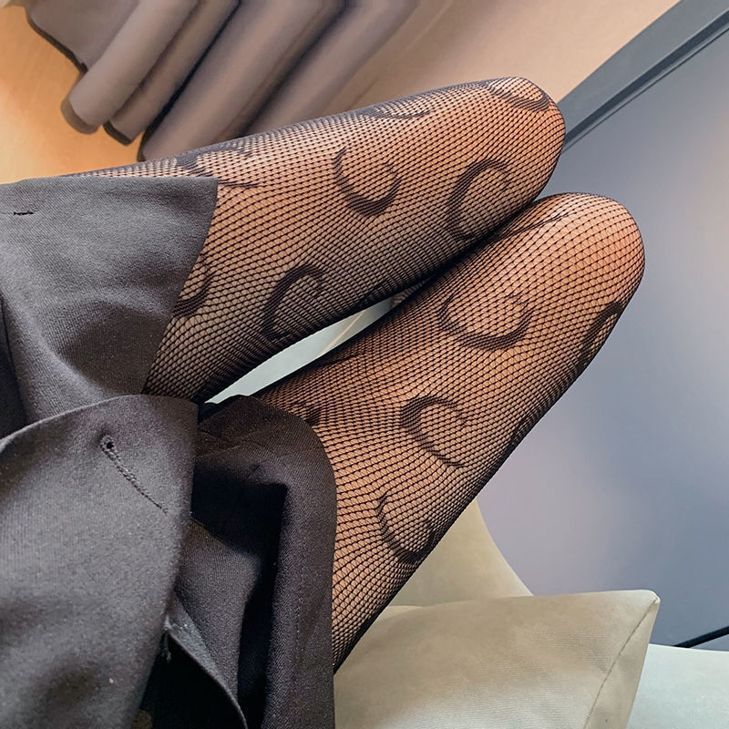 Spot Autumn Lace Mesh Stockings JK Black Silk Stockings Women's White Small G Moon Flower Bow Tie Pantyhose Fishnet Stockings Mesh Stockings