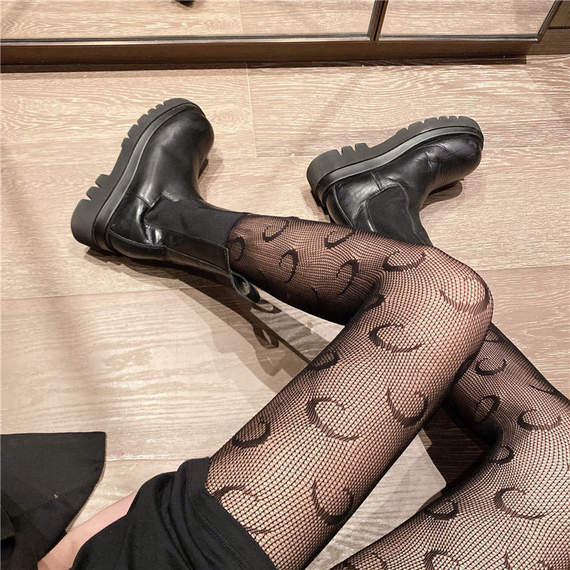Spot Autumn Lace Mesh Stockings JK Black Silk Stockings Women's White Small G Moon Flower Bow Tie Pantyhose Fishnet Stockings Mesh Stockings