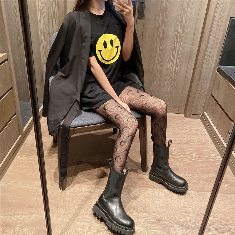Spot Autumn Lace Mesh Stockings JK Black Silk Stockings Women's White Small G Moon Flower Bow Tie Pantyhose Fishnet Stockings Mesh Stockings