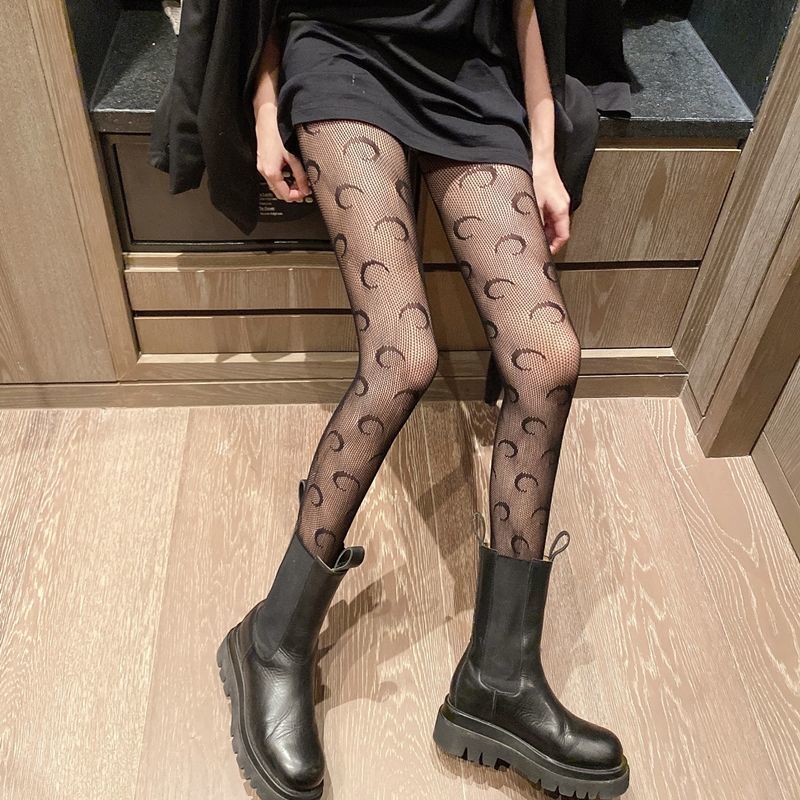 Spot Autumn Lace Mesh Stockings JK Black Silk Stockings Women's White Small G Moon Flower Bow Tie Pantyhose Fishnet Stockings Mesh Stockings