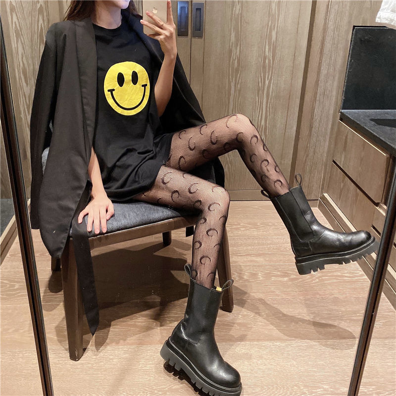 Spot Autumn Lace Mesh Stockings JK Black Silk Stockings Women's White Small G Moon Flower Bow Tie Pantyhose Fishnet Stockings Mesh Stockings