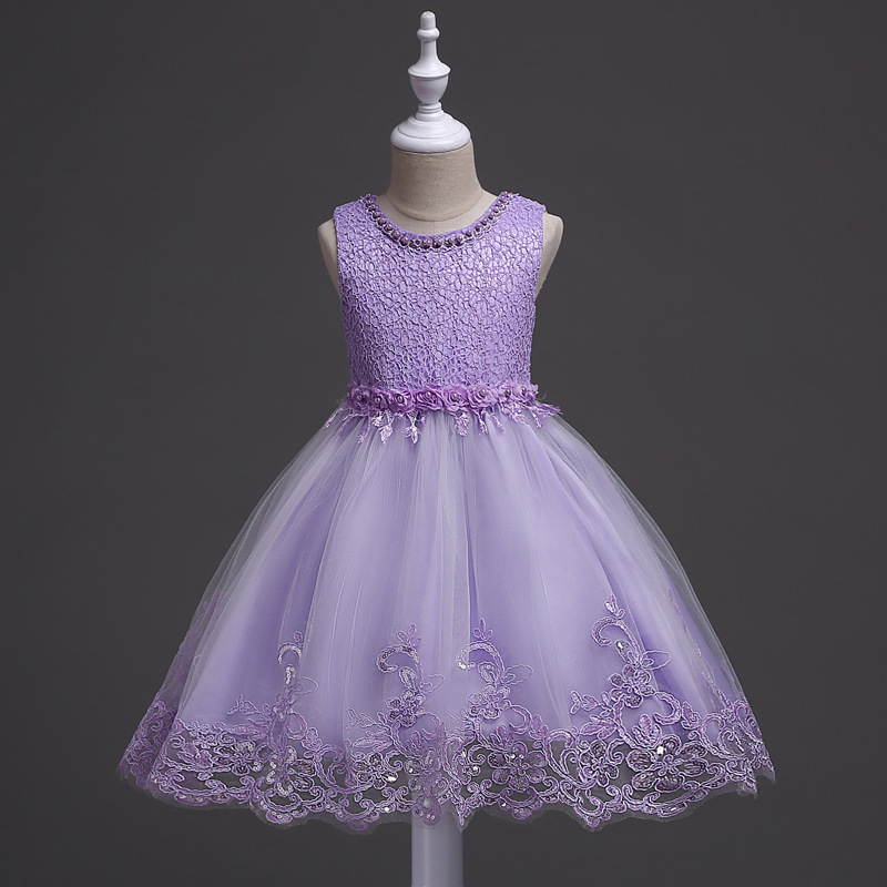 Children's Beaded Lace Dress Medium and Large Children's Flower Princess Dress Girls Sequins Crocheted Pettiskirt Costume