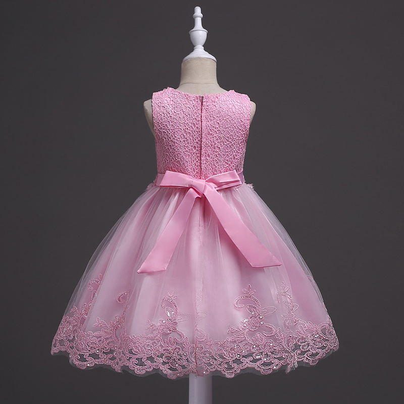 Children's Beaded Lace Dress Medium and Large Children's Flower Princess Dress Girls Sequins Crocheted Pettiskirt Costume