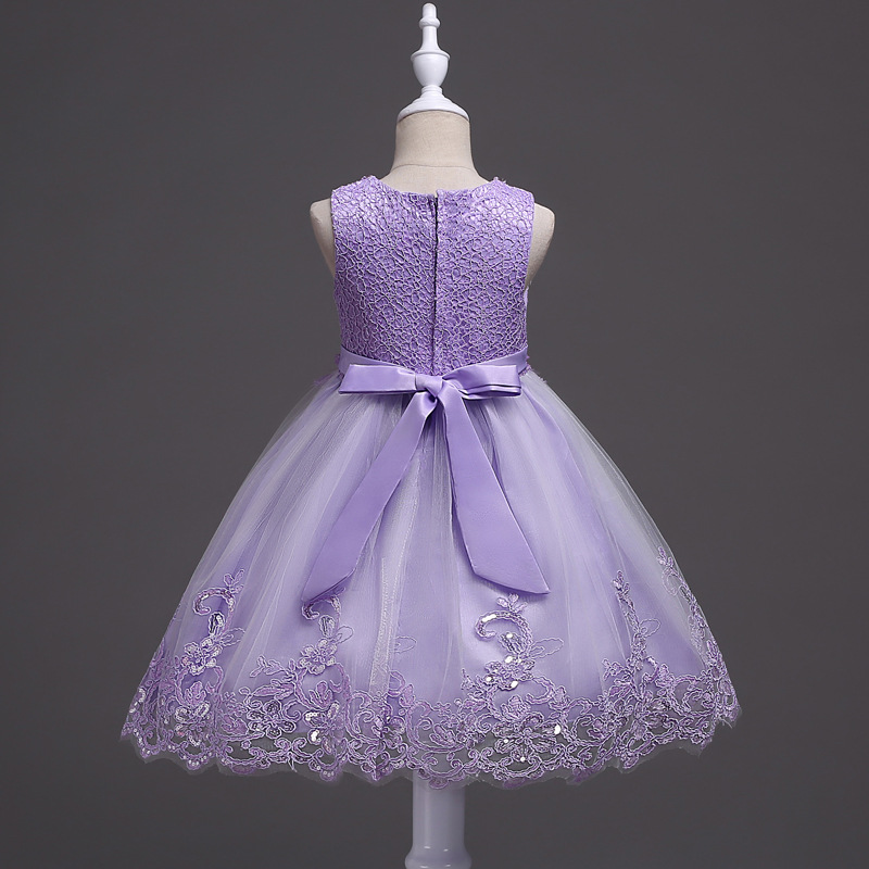 Children's Beaded Lace Dress Medium and Large Children's Flower Princess Dress Girls Sequins Crocheted Pettiskirt Costume
