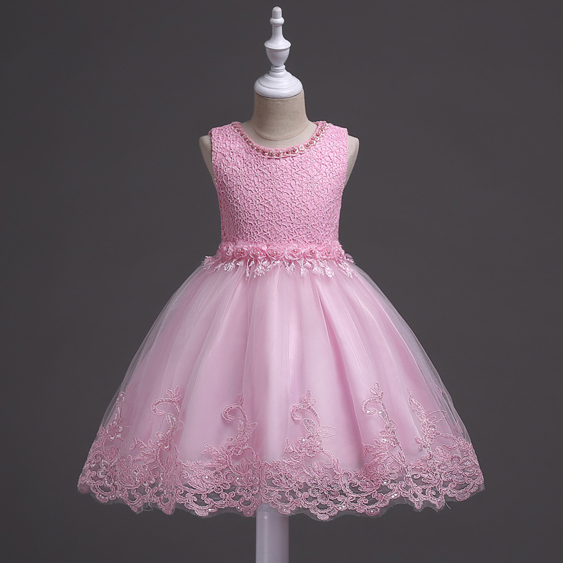 Children's Beaded Lace Dress Medium and Large Children's Flower Princess Dress Girls Sequins Crocheted Pettiskirt Costume