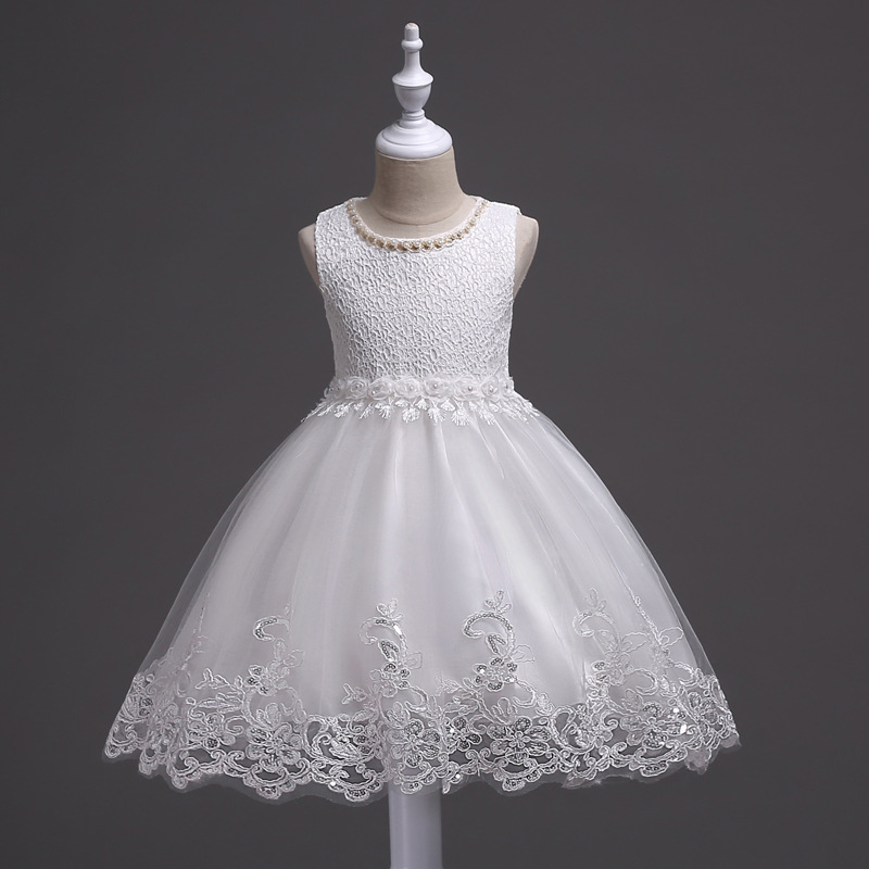 Children's Beaded Lace Dress Medium and Large Children's Flower Princess Dress Girls Sequins Crocheted Pettiskirt Costume
