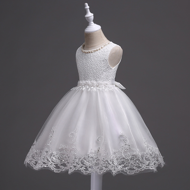Children's Beaded Lace Dress Medium and Large Children's Flower Princess Dress Girls Sequins Crocheted Pettiskirt Costume