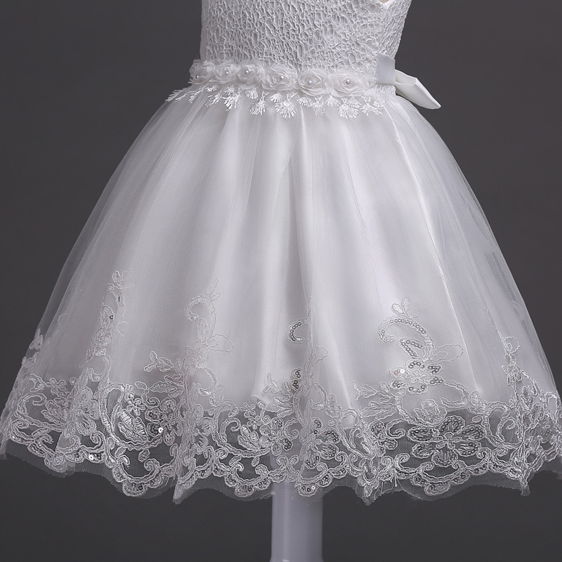 Children's Beaded Lace Dress Medium and Large Children's Flower Princess Dress Girls Sequins Crocheted Pettiskirt Costume