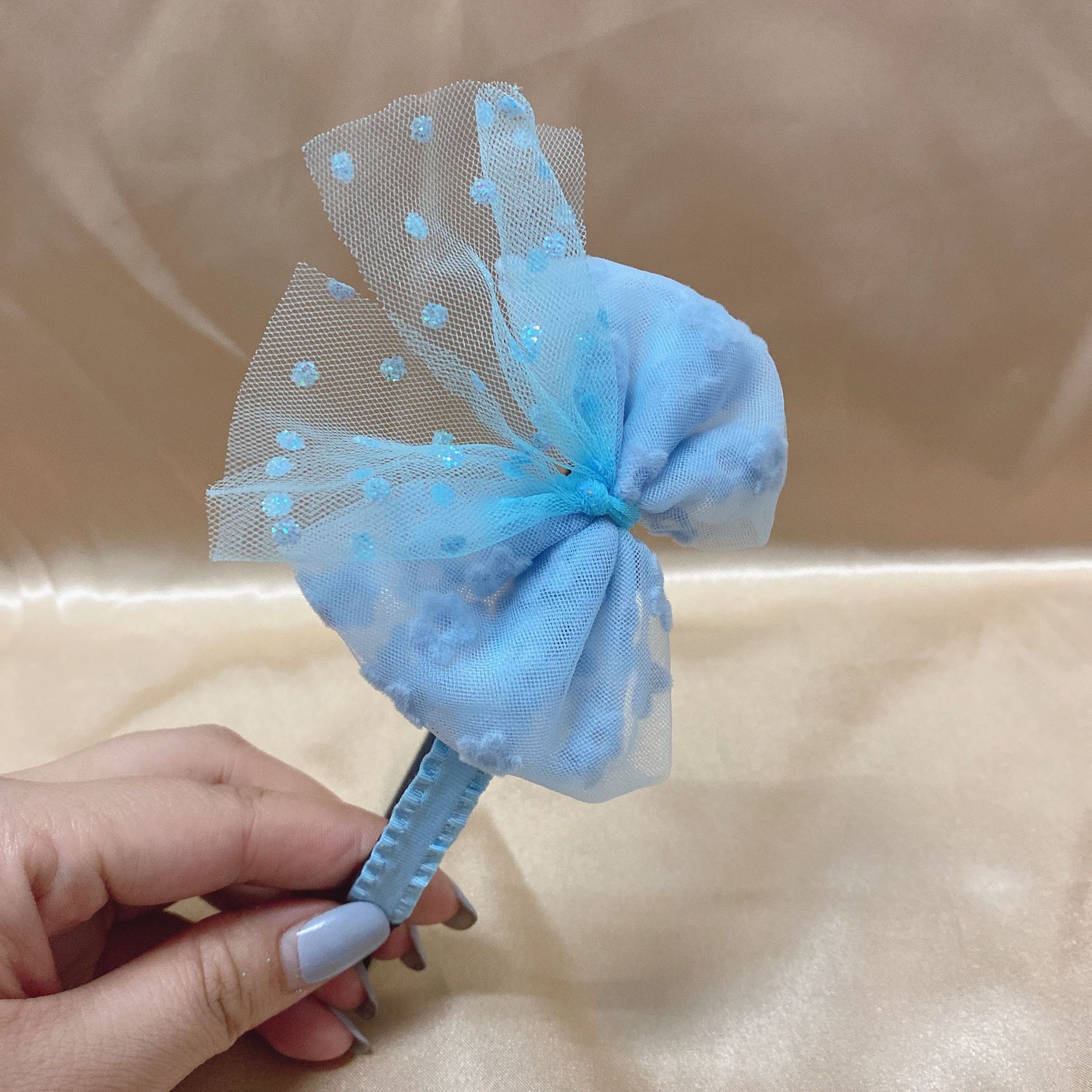 Girl Heart Student Net Yarn Flowers Bow Headband Wooden Ear Non-Slip Lace Toothed Headband Factory Direct Sales