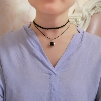 Harajuku Retro Velvet Band Necklace Loli Lace Flower Neckband Necklet Women&#039;s Short Clavicle Chain Necklace Wholesale