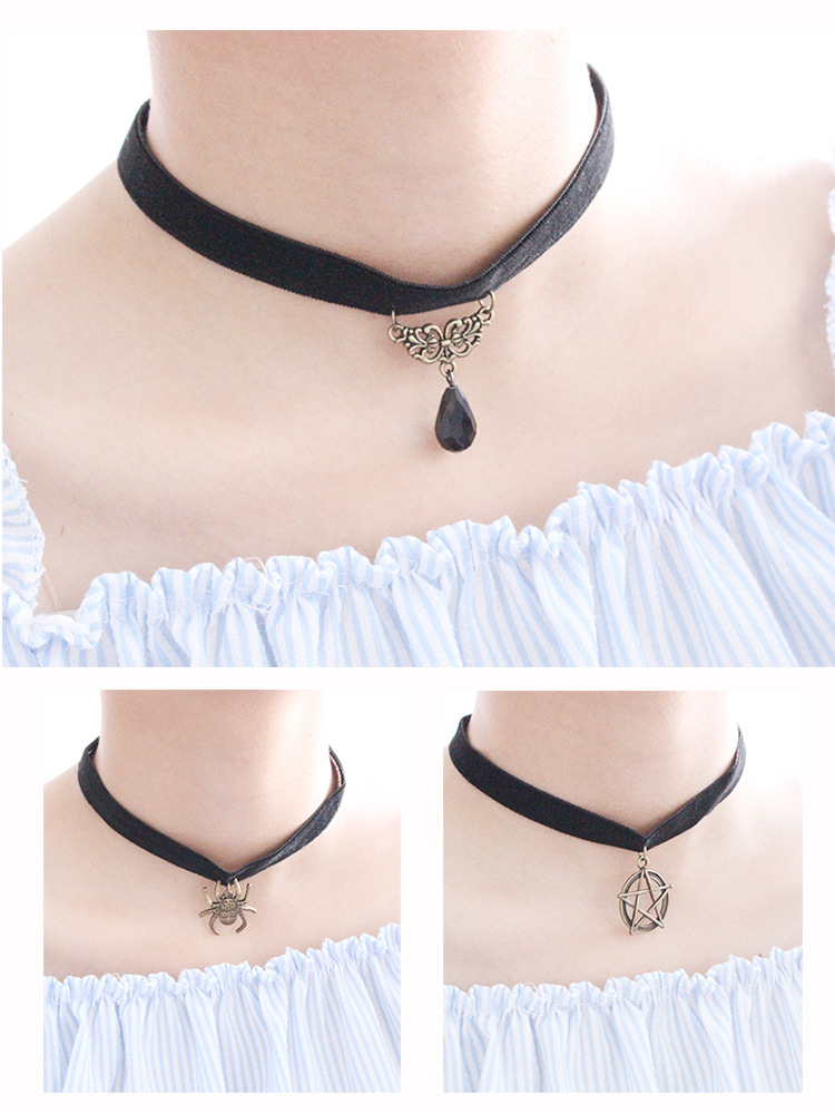 Harajuku Retro Velvet Band Necklace Loli Lace Flower Neckband Necklet Women's Short Clavicle Chain Necklace Wholesale