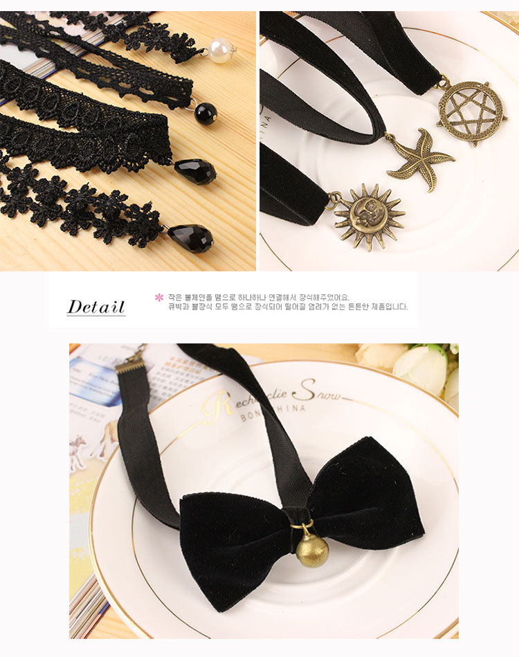 Harajuku Retro Velvet Band Necklace Loli Lace Flower Neckband Necklet Women's Short Clavicle Chain Necklace Wholesale