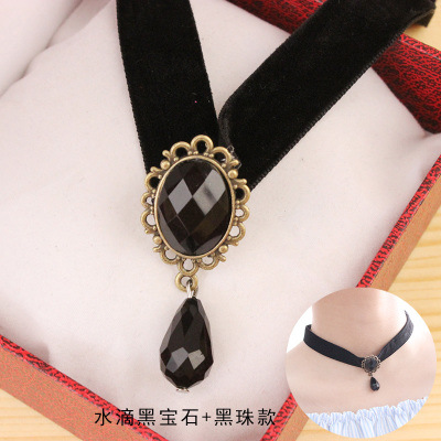Harajuku Retro Velvet Band Necklace Loli Lace Flower Neckband Necklet Women's Short Clavicle Chain Necklace Wholesale