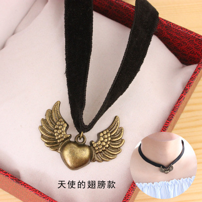 Harajuku Retro Velvet Band Necklace Loli Lace Flower Neckband Necklet Women's Short Clavicle Chain Necklace Wholesale