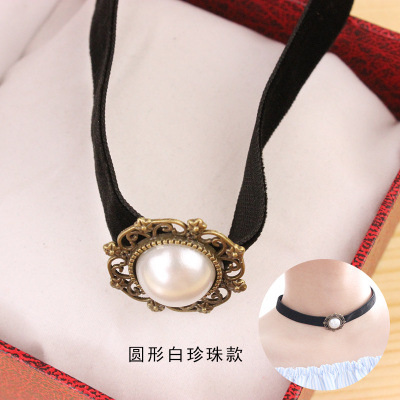 Harajuku Retro Velvet Band Necklace Loli Lace Flower Neckband Necklet Women's Short Clavicle Chain Necklace Wholesale
