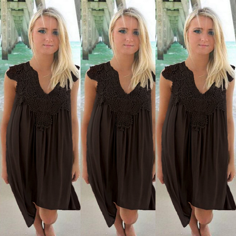 dress with cutout Hook flower Beach dress sexy lace patchwork dress Chiffon dress with cutout hook flower Beach dress