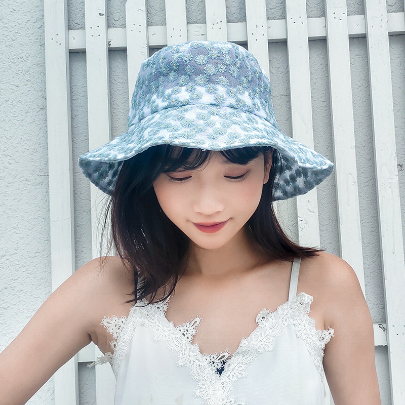Korean Style Little Daisy Bucket Hat Women&#039;s Flower Cutout Summer Thin Sun Protection Hat Korean Style Lace Sunshade Bucket Hat Fashion