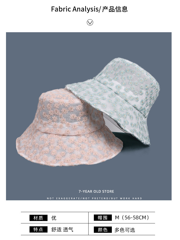 Korean Style Little Daisy Bucket Hat Women's Flower Cutout Summer Thin Sun Protection Hat Korean Style Lace Sunshade Bucket Hat Fashion