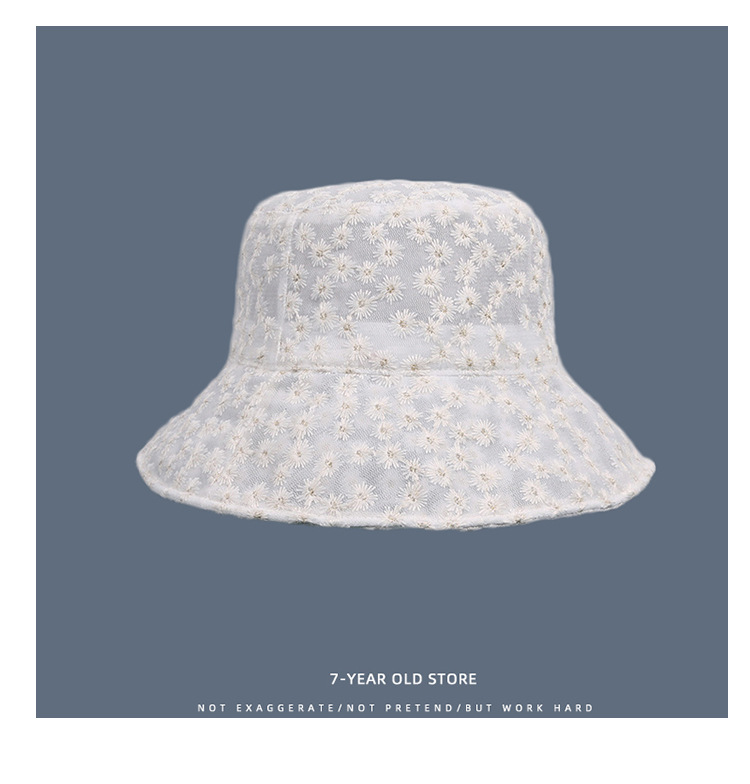 Korean Style Little Daisy Bucket Hat Women's Flower Cutout Summer Thin Sun Protection Hat Korean Style Lace Sunshade Bucket Hat Fashion