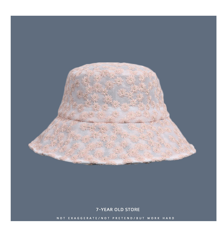 Korean Style Little Daisy Bucket Hat Women's Flower Cutout Summer Thin Sun Protection Hat Korean Style Lace Sunshade Bucket Hat Fashion