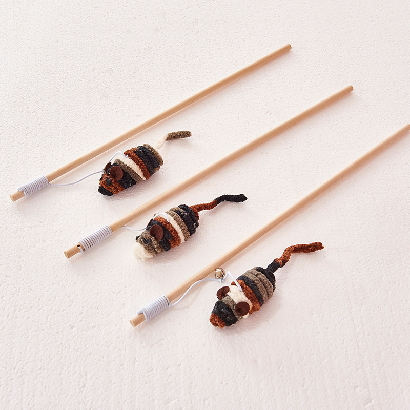 Cat Teaser Wool Mouse Wooden Pole Fun Cat Toy Human Cat Interaction Cat Teaser Toy Cat Toy Relieving Boredom Plush Thread Mouse