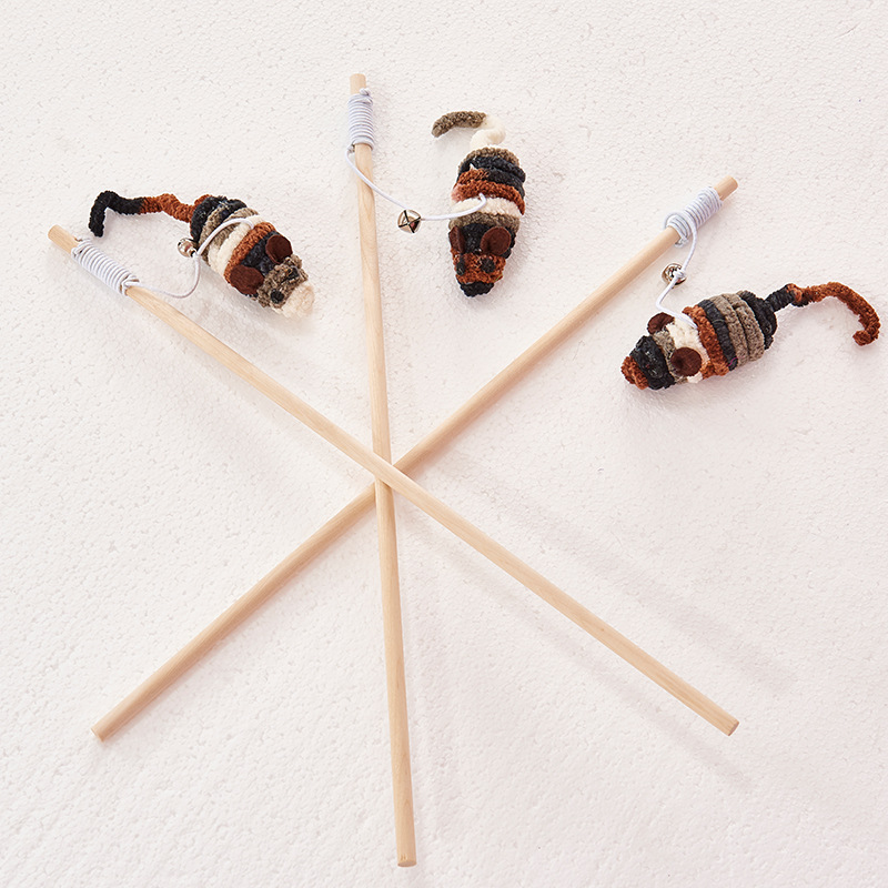 Cat Teaser Wool Mouse Wooden Pole Fun Cat Toy Human Cat Interaction Cat Teaser Toy Cat Toy Relieving Boredom Plush Thread Mouse