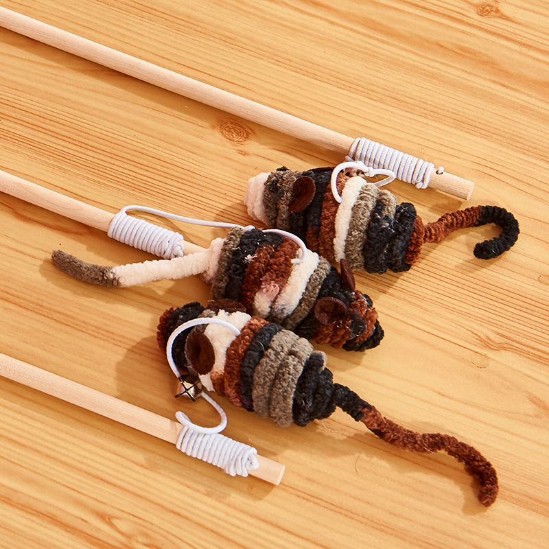Cat Teaser Wool Mouse Wooden Pole Fun Cat Toy Human Cat Interaction Cat Teaser Toy Cat Toy Relieving Boredom Plush Thread Mouse