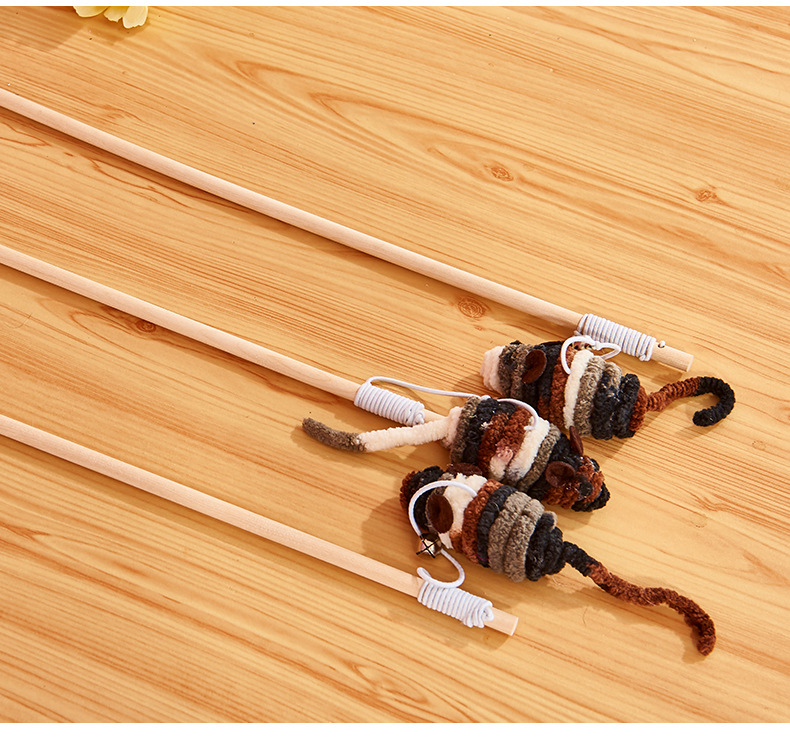 Cat Teaser Wool Mouse Wooden Pole Fun Cat Toy Human Cat Interaction Cat Teaser Toy Cat Toy Relieving Boredom Plush Thread Mouse