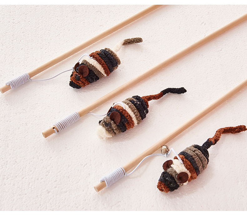 Cat Teaser Wool Mouse Wooden Pole Fun Cat Toy Human Cat Interaction Cat Teaser Toy Cat Toy Relieving Boredom Plush Thread Mouse