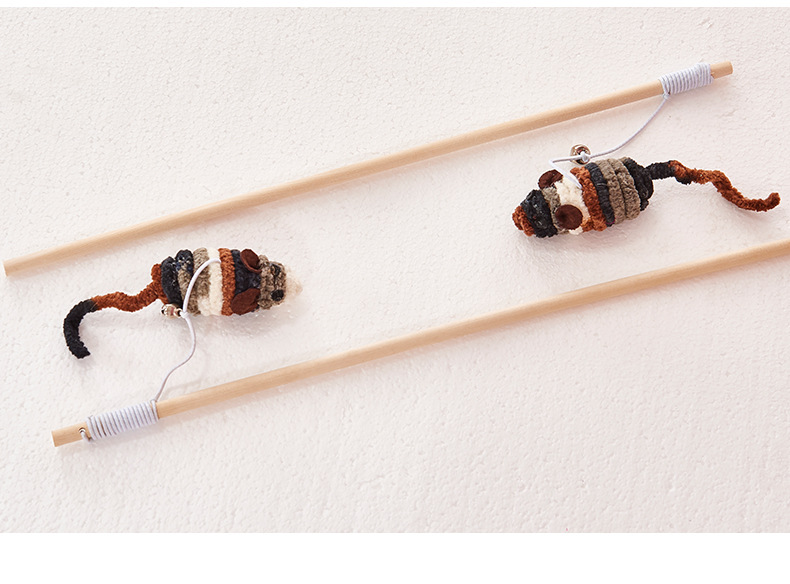 Cat Teaser Wool Mouse Wooden Pole Fun Cat Toy Human Cat Interaction Cat Teaser Toy Cat Toy Relieving Boredom Plush Thread Mouse