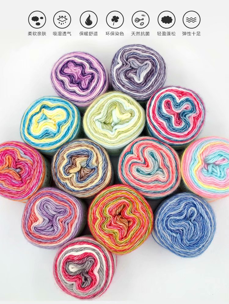 Cake Rainbow Thread Handmade DIY Woven Pure Cotton Cake Yarn Wool Long Section Dyed Lace Rendering Rainbow Crochet Thread Cake Rainbow Thread Handmade DIY Woven Pure Cotton Cake Yarn Wool Long Section Dyed Lace Rendering Rainbow Crochet Thread