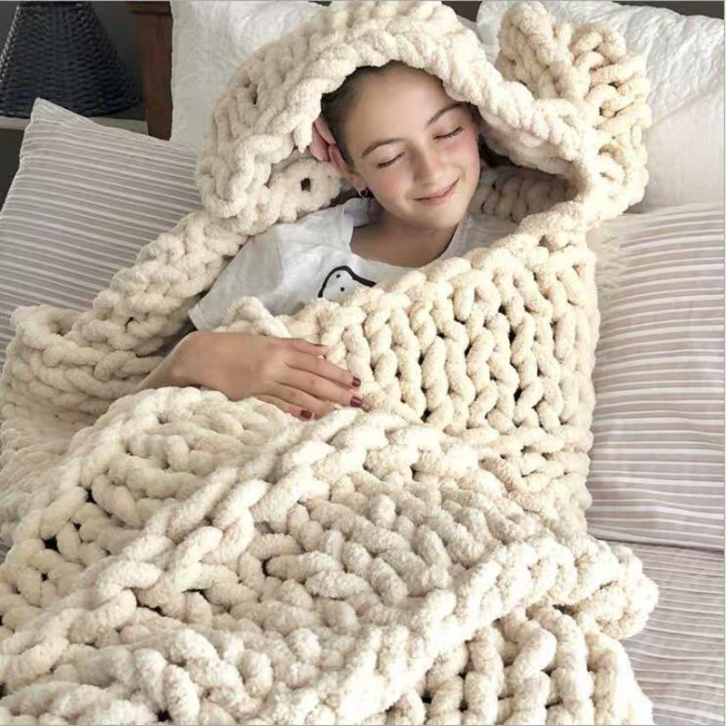 INS Chenille Thick Wool Knitted Blanket Handmade Woven Blanket Nordic Wish Sofa Blanket Thick Thread Bar Knitted Blanket