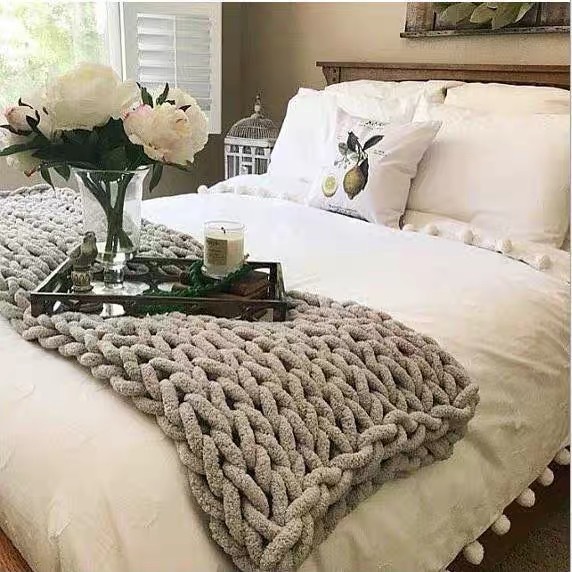 INS Chenille Thick Wool Knitted Blanket Handmade Woven Blanket Nordic Wish Sofa Blanket Thick Thread Bar Knitted Blanket INS Chenille Thick Wool Knitted Blanket Handmade Woven Blanket Nordic Wish Sofa Blanket Thick Thread Bar Knitted Blanket