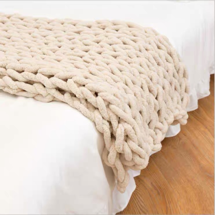 INS Chenille Thick Wool Knitted Blanket Handmade Woven Blanket Nordic Wish Sofa Blanket Thick Thread Bar Knitted Blanket INS Chenille Thick Wool Knitted Blanket Handmade Woven Blanket Nordic Wish Sofa Blanket Thick Thread Bar Knitted Blanket