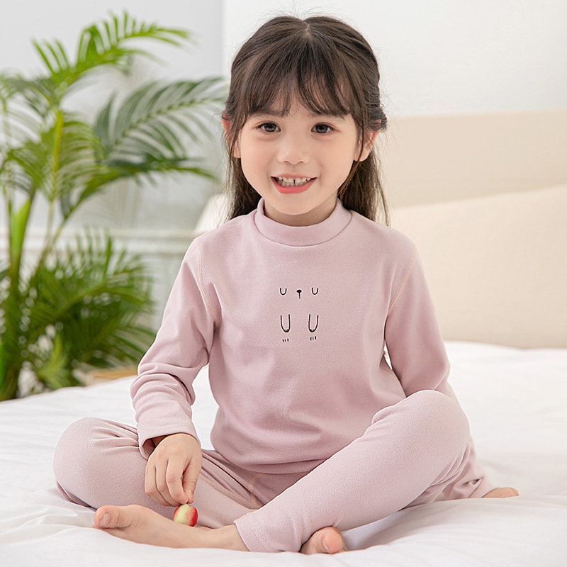 Children&#039;s Thread Thermal Underwear Set Girls&#039; Traceless Thermal Long-Sleeved Long John Base Pajamas Double-Sided Warm Soft Wool