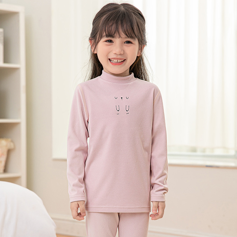 Children&#039;s Thread Thermal Underwear Set Girls&#039; Traceless Thermal Long-Sleeved Long John Base Pajamas Double-Sided Warm Soft Wool
