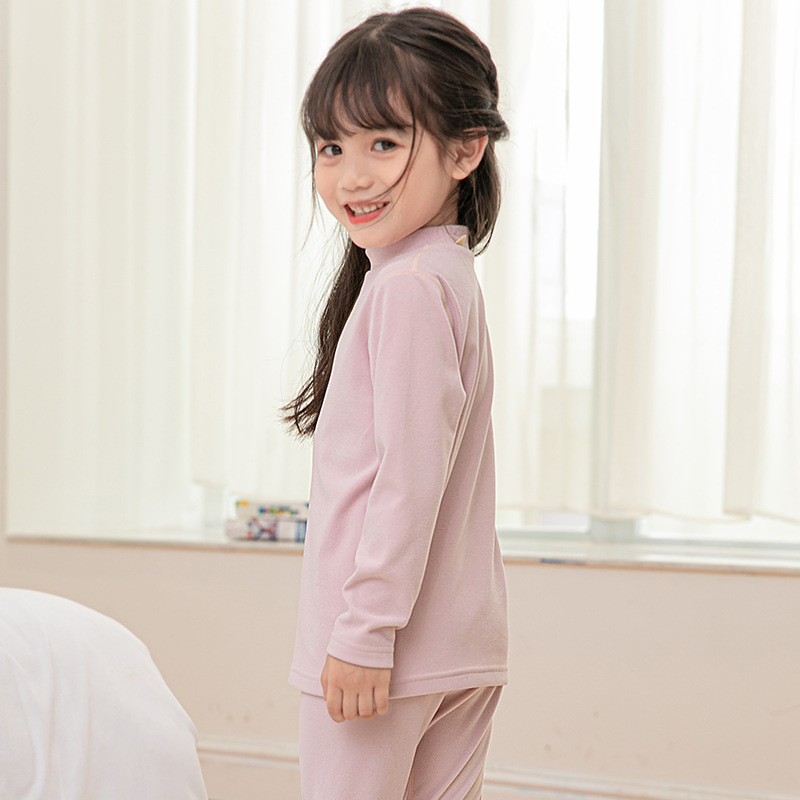 Children&#039;s Thread Thermal Underwear Set Girls&#039; Traceless Thermal Long-Sleeved Long John Base Pajamas Double-Sided Warm Soft Wool