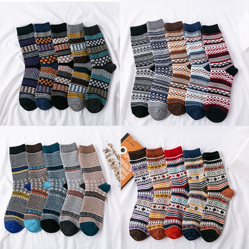 Amazon Cross-Border Foreign Trade Socks Men&#039;s Thickened Angora Wool Socks Thick Thread Ethnic Style Tube Socks AliExpress