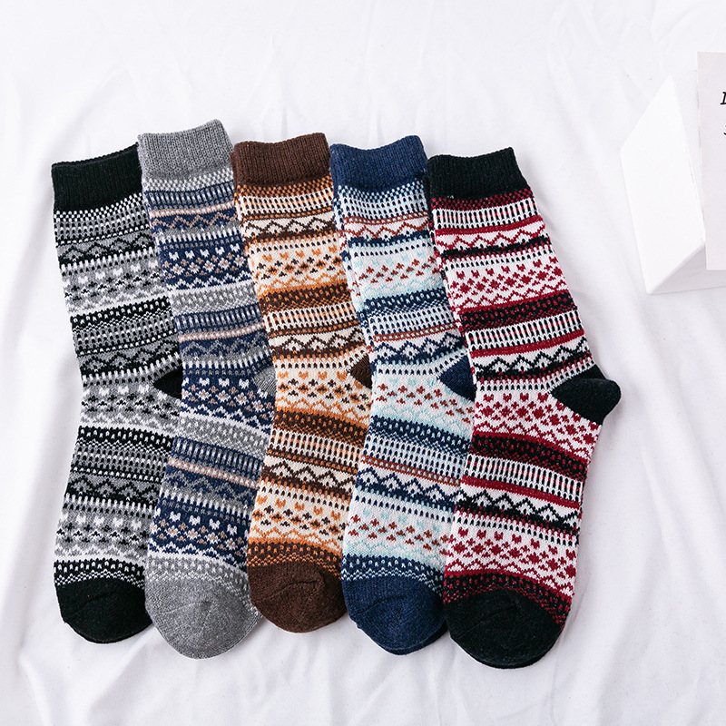 Amazon Cross-Border Foreign Trade Socks Men&#039;s Thickened Angora Wool Socks Thick Thread Ethnic Style Tube Socks AliExpress