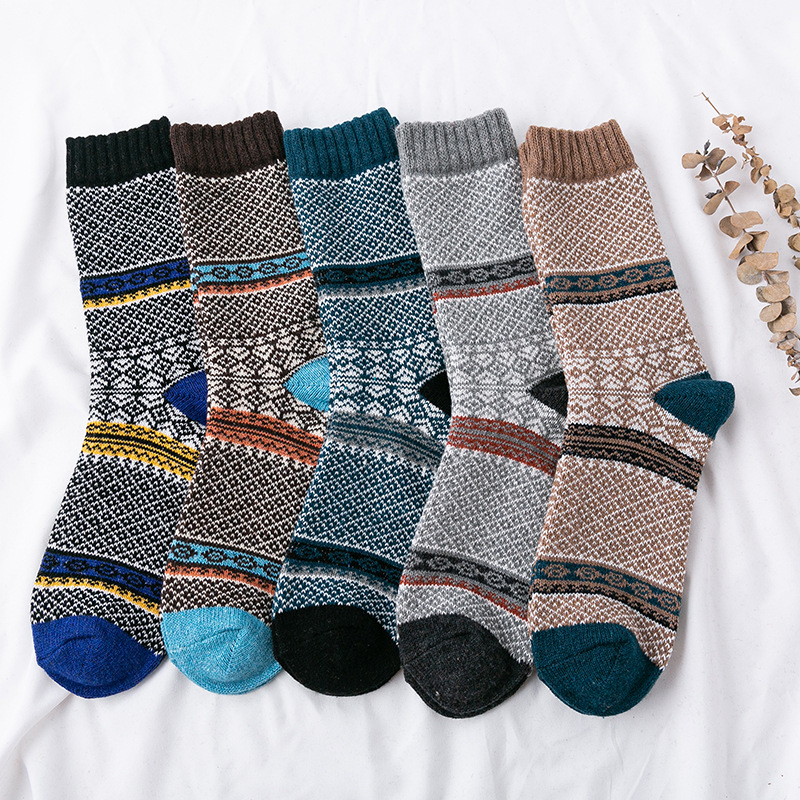 Amazon Cross-Border Foreign Trade Socks Men&#039;s Thickened Angora Wool Socks Thick Thread Ethnic Style Tube Socks AliExpress